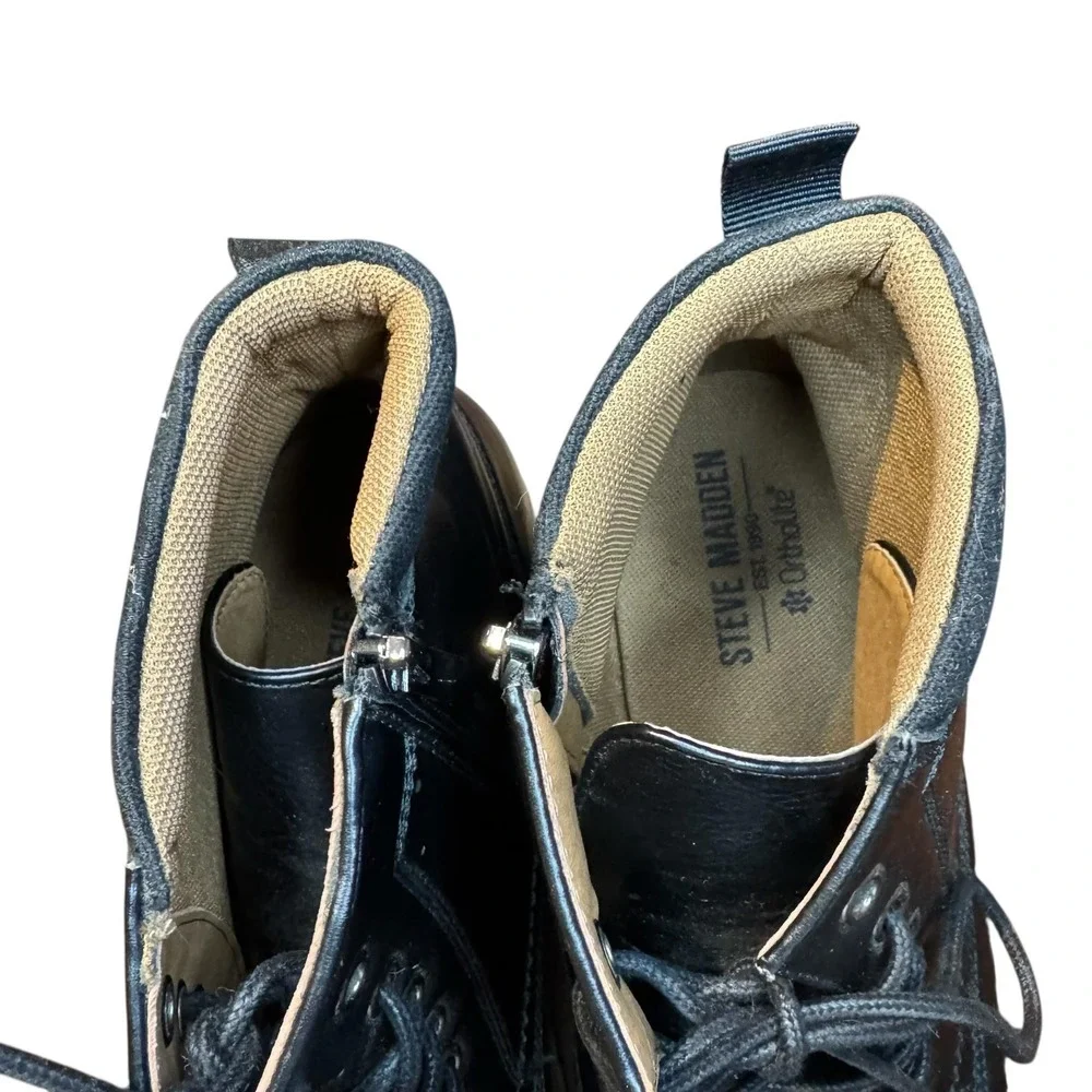Steve Madden P-Bowery Boots Mens Size 12 Black Combat Side Zip‎ Ortholite Casual